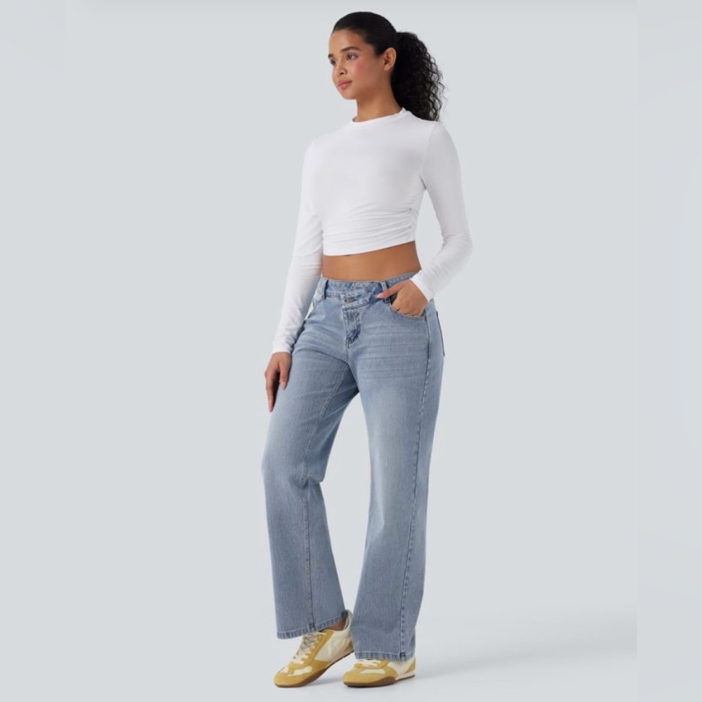 HALARA Asymmetric Flex Denim Light Blue Wash Women's Jeans S Reg NWT - Picture 2 of 7